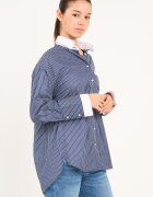 Lee Cooper Свободна памучна риза на райе Бял/Тъмносин
