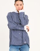 Lee Cooper Свободна памучна риза на райе Бял/Тъмносин