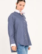 Lee Cooper Свободна памучна риза на райе Бял/Тъмносин