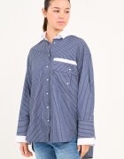 Lee Cooper Свободна памучна риза на райе Бял/Тъмносин