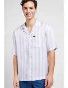 Lee Мъжка риза Camp Shirt - свободна кройка - бяла с райета в цвят малина - 100% лиосел - къс ръкав