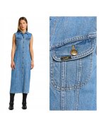 Lee Рокля Дамска - Long Slim Dress - Regular Fit - С Яка - Без Ръкави - Деним Акцент - Копчета - Памук - S INTL - Синя