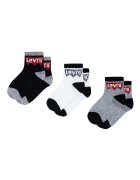 Levi's Къси чорапи с лого - 3 чифта Бял/Черен/Сив меланж