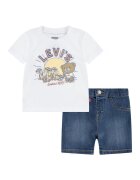 Levi's Къси дънки и тениска с принт Бял/Кафяв/Прашно синьо