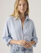 Levi's Раирана риза с памук и лен Бял/Бледо синьо