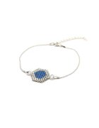 Lexys Boutique Регулируема сребърна гривна - шестоъгълен декоративен елемент от мъниста Miyuki - сребристо/синьо - макс. 20.80 см