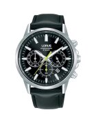 Lorus Часовник Classic Chronograph - черен - кожена каишка - водоустойчив 100м - 10 АТМ