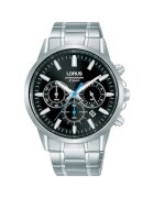Lorus Часовник Classic Chronograph - кварцов механизъм - корпус от неръждаема стомана - сребърна каишка - черен циферблат - водоустойчивост 10 ATM