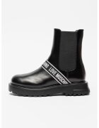 Love Moschino Кожени боти Chelsea с лента с лого - Черен/Бял