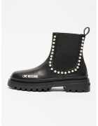 Love Moschino Кожени боти Chelsea с перли - Черен/Бял
