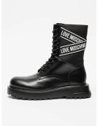 Love Moschino Кожени боти с лого - Черен/Бял