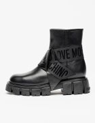 Love Moschino Кожени боти с масивен ток Черен