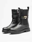 Love Moschino Кожени боти с текстилни детайли Черен