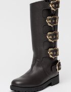 Love Moschino Кожени ботуши до прасеца с токи Тъмнокафяв