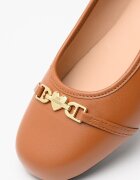 Love Moschino Кожени пантофки с метален детайл Златист/Коняк кафяв