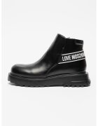 Love Moschino Кожени скосени боти с лого - Черен/Бял