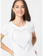 Love Moschino Тениска с овално деколте и декоративни камъни - Бял/Сребрист