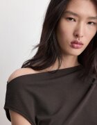 Mango Блуза с памук и модал с асиметрични ръкави Тъмнокафяв