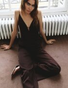 Mango Дълъг гащеризон с тънки презрамки Тъмнокафяв
