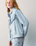Mango Къси дънки с бродерии и декоративни камъни Син