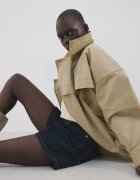 Mango Къси свободни дънки с висока талия Тъмносин