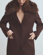 Mango Палто с вълна с джобове с капаче Тъмнокафяв