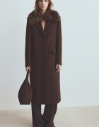 Mango Палто с вълна с джобове с капаче Тъмнокафяв