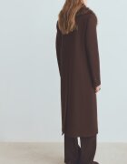 Mango Палто с вълна с джобове с капаче Тъмнокафяв