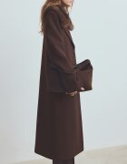 Mango Палто с вълна с джобове с капаче Тъмнокафяв