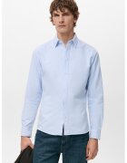 Mango Памучна риза Oxford - Светлосин
