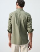 Mango Памучна риза с лен Тъмнозелен