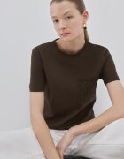 Mango Памучна тениска с джоб на гърдите Тъмнокафяв