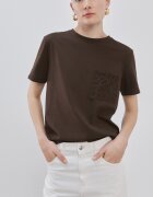 Mango Памучна тениска с джоб на гърдите Тъмнокафяв