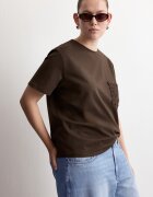 Mango Памучна тениска с джоб на гърдите Тъмнокафяв