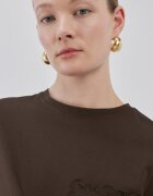 Mango Памучна тениска с джоб на гърдите Тъмнокафяв