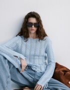 Mango Пуловер с ажур Пастелносин