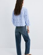 Mango Раирана риза с бродерии Пастелносин
