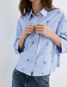 Mango Раирана риза с бродерии Пастелносин