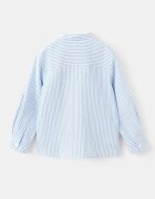 Mango Раирана риза с лен и яка Henley Бял/Светлосин