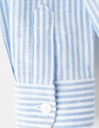 Mango Раирана риза с лен и яка Henley Бял/Светлосин