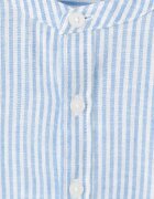Mango Раирана риза с лен и яка Henley Бял/Светлосин