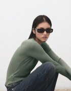 Mango Рипсена слим блуза Светлозелен