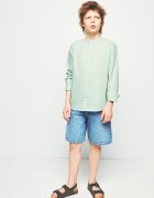 Mango Риза от памук и лен Бледозелен