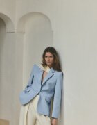 Mango Сако с лен Ледено синьо