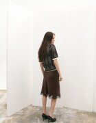Mango Сатинирана пола с дантела Тъмнокафяв