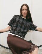 Mango Сатинирана пола с дантела Тъмнокафяв