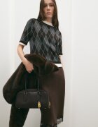 Mango Сатинирана пола с дантела Тъмнокафяв