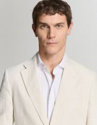 Mango Слим сако с лен Светло бежово