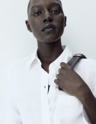Mango Свободна ленена риза с джоб отпред Бял