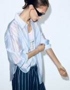 Mango Свободна риза с лиосел Пастелносин/Избеляло черно